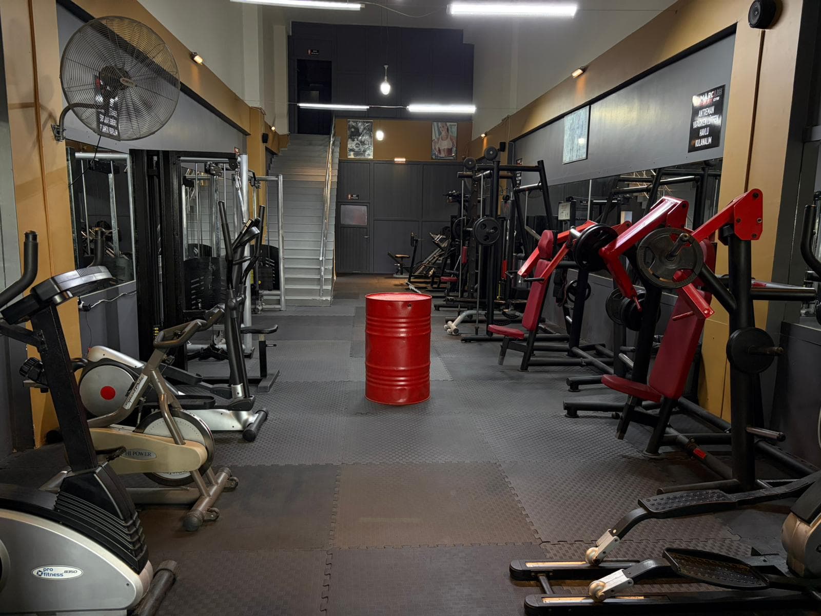 Gaziantep spor salonu kardiyo alanı, eliptik bisikletler ve plaka yüklemeli makineler